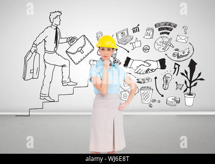 Immagine composita di pensosa attraente architetto in posa Foto Stock