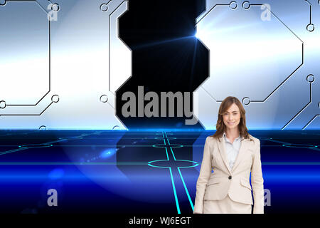 Immagine composita di sorridere brunette imprenditrice a piedi Foto Stock