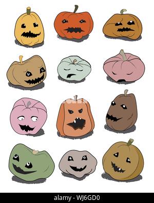 Funny zucche di Halloween set. Vettore grafico illustrazione. Illustrazione Vettoriale