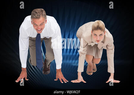 Immagine composita di due business people ready per avviare una gara Foto Stock