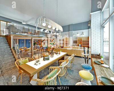 3D render. Ristorante e bar interno. Foto Stock