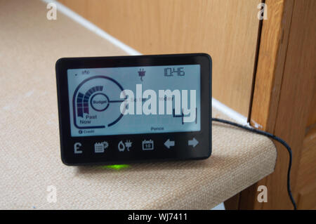 Smart Meter per la casa ad uso domestico, mostra l'utilizzo e le letture del contatore, facile da leggere come molto elettrico e uso del gas per tutto il giorno e la notte. Foto Stock
