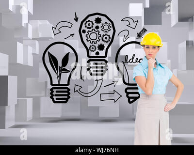 Immagine composita di pensosa attraente architetto in posa Foto Stock