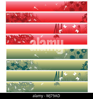 Tema natura banner, le testate in rosso e verde su bianco Foto Stock