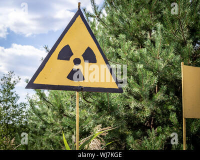 Radiazioni ionizzanti accedi pripjat, Chernobyl Zona di esclusione, Ucraina Foto Stock