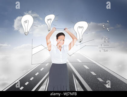 Immagine composita di angry imprenditrice gettando il suo tablet pc mentre posa Foto Stock