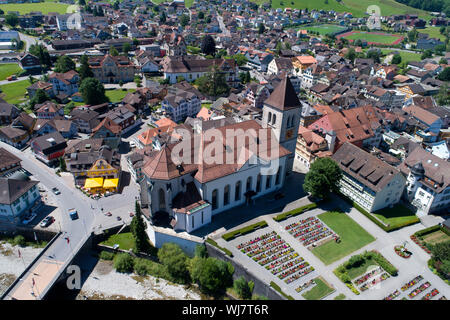 Vista aerea di San Maurizio chiesa Appenzell AI Foto Stock