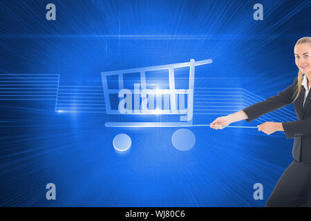 Immagine composita della bionda imprenditrice tirando una corda Foto Stock