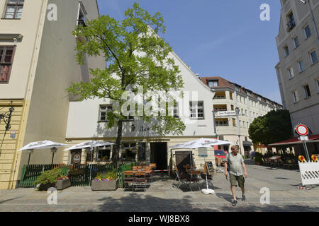 Old Town, vista al di fuori e al di fuori, vista esterna, vista esterna, Berlino, Berlino centro, Germania, medio, Nikolaiviertel, quartiere Nikolai, noce, wa Foto Stock