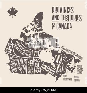 Mappa Canada. Mappa poster delle province e territori del Canada Illustrazione Vettoriale