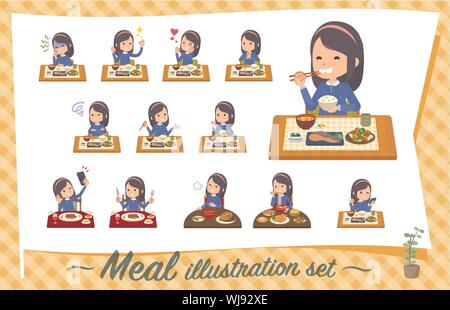 Un set di girl circa i pasti.giapponese e la cucina Cinese e Occidentale, piatti di stile e così via.it vettore dell'arte così è facile da modificare. Illustrazione Vettoriale