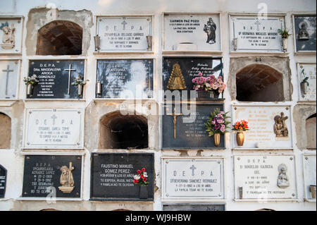 Spagna, Siviglia: il 1 di novembre è giorno di Tutti i Santi. La gente visita cemetaries e deporre fiori come qui a San Jeronimo cimitero. Foto Stock