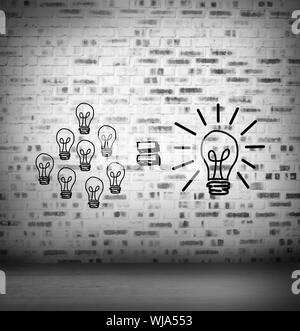 Le lampadine della luce in corrispondenza di mattoni della parete rivestita Foto Stock