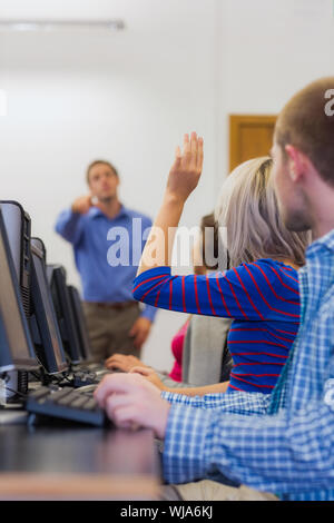 Insegnante per spiegare ai giovani studenti del college in sala computer Foto Stock