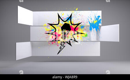 Lampadina della luce su schizzi su sfondo astratto Foto Stock