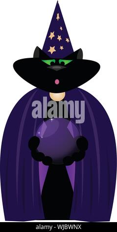 Il mago gatto un cappello. Vettore. Halloween felice. Illustrazione Vettoriale