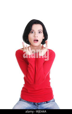 Sottolineato e scioccato donna è going crazy in frustrazione. Foto Stock