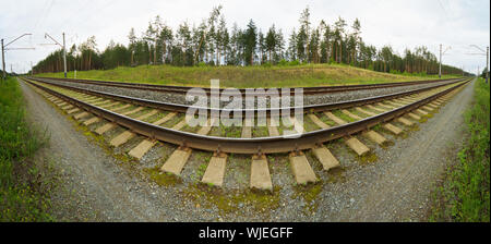 Il grandangolo foto panoramica di binari ferroviari - 180 gradi Foto Stock