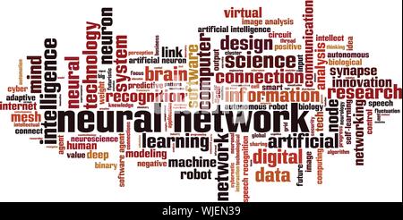 Rete neurale parola concetto di cloud computing. Collage fatto di parole sulla rete neurale. Illustrazione Vettoriale Illustrazione Vettoriale