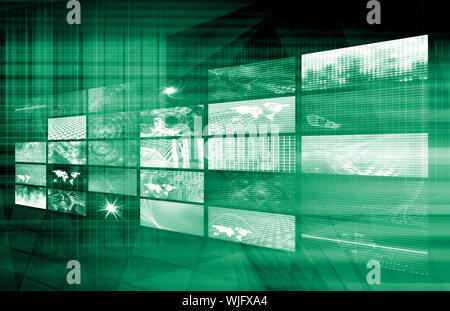 Media Concetto di telecomunicazioni con Video Wall Art Foto Stock