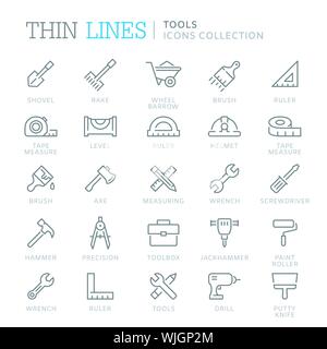 Raccolta di strumenti linea sottile icone Illustrazione Vettoriale