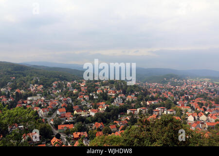 Panorama della città storica wernigerode Castle in Sassonia-Anhalt, Germania. Foto Stock