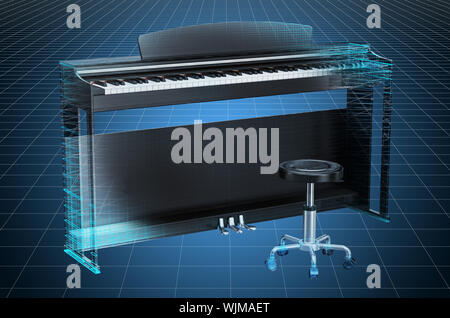 Visualizzazione 3D CAD modello di pianoforte digitale, cianografia. Il rendering 3D Foto Stock