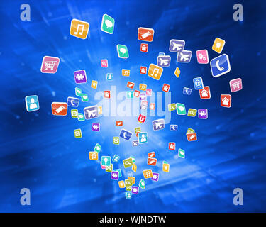 Colorate le applicazioni del computer contro abstract quadrati blu Foto Stock