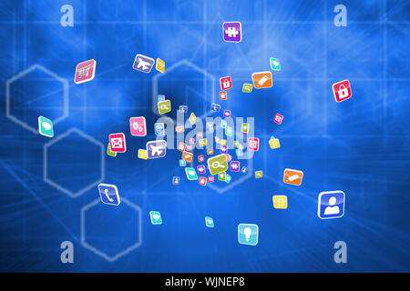Colorate le applicazioni del computer contro astratto sfondo tecnologico Foto Stock