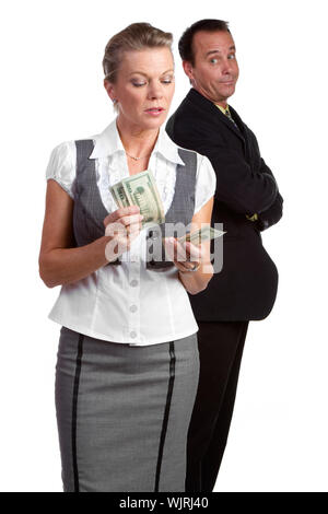 Imprenditrice e imprenditore conteggiare denaro Foto Stock