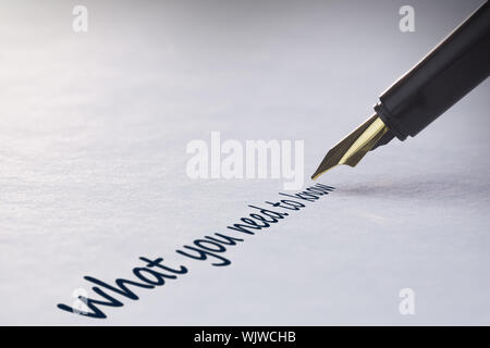 Penna stilografica a scrivere la parola ciò che è necessario sapere Foto Stock