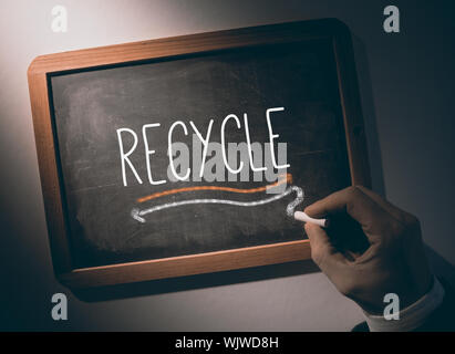 La scrittura a mano la parola riciclare sulla lavagna Foto Stock