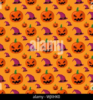 Zucca di Halloween e strega hat seamless pattern per il concetto di halloween illustrazione vettoriale sfondo Illustrazione Vettoriale