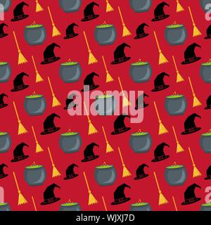 Attrezzature di strega seamless pattern per il concetto di halloween illustrazione vettoriale sfondo Illustrazione Vettoriale