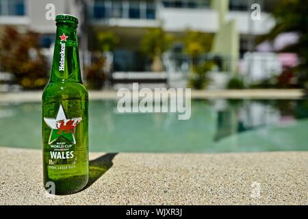 Il Galles, Heineken 2019 Giappone Coppa del Mondo di Rugby bottiglia di birra Foto Stock