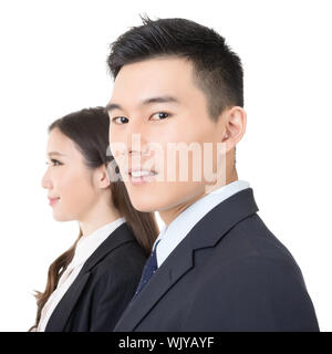 Vista laterale del giovane uomo di affari e donna, closeup ritratto. Foto Stock