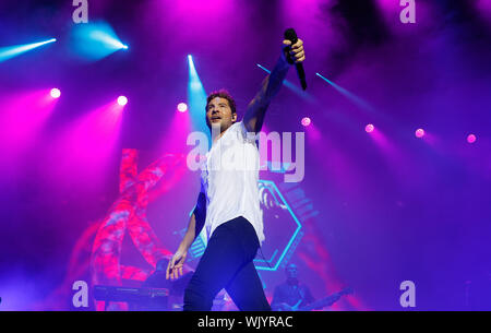 Calvia, Mallorca / Spagna- Agosto 31, 2019: cantante spagnolo David Bisbal si esibisce dal vivo durante il suo 2019 promozione tour nei pressi del villaggio di Calvia in Foto Stock