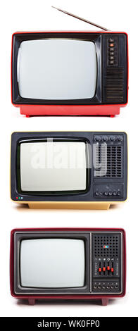 Vintage set televisivi isolati su sfondo bianco Foto Stock