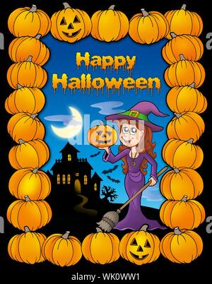 Happy Halloween card - Illustrazione a colori. Foto Stock