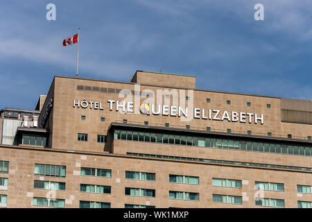 Montreal, CA - 3 Settembre 2019: facciata della Queen Elizabeth Hotel Fairmont a René Lévesque Bld. Foto Stock