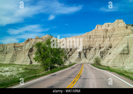 Un modo lungo la strada del Parco nazionale Badlands, Dakota del Sud Foto Stock