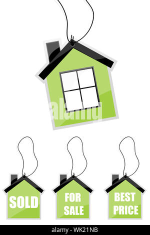 Illustrazione di tag di casa con un testo diverso su sfondo isolato Foto Stock