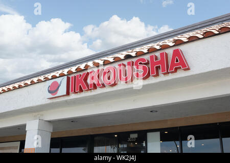 Un negozio di fronte segno per il giapponese ramen ristorante noto come Ikkousha Foto Stock
