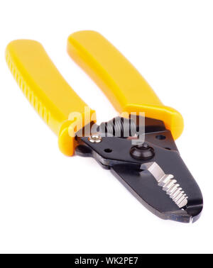 Attrezzo per la crimpatura per la rete di computer isolati su sfondo bianco Foto Stock