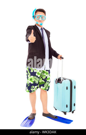 Imprenditore divertente indossavano scuba rotismo e pollice in alto Foto Stock