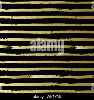 Nero e oro striato pattern. Pennello vettoriale sullo sfondo delle linee per Natale design Illustrazione Vettoriale