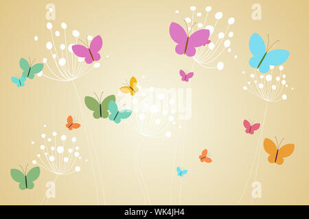 Design femminile di tarassaco e farfalle sul beige Foto Stock