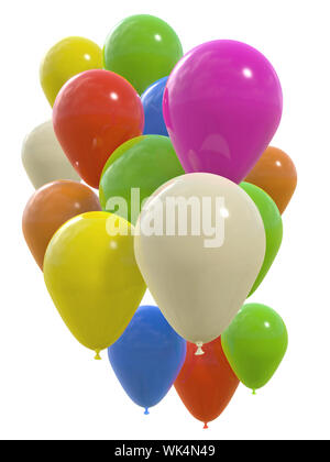 Colorate mongolfiere di partito nel gruppo isolato su bianco. 3D illustrazione Foto Stock