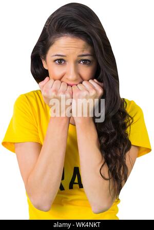 Sistema nervoso appassionato di calcio in Brasile tshirt su sfondo bianco Foto Stock