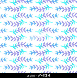 Acquerello seamless motivo floreale di viola e azzurro fiori di lavanda, ramoscelli e rami, disegnato a mano la superficie della vernice design pattern in colori pastello Foto Stock